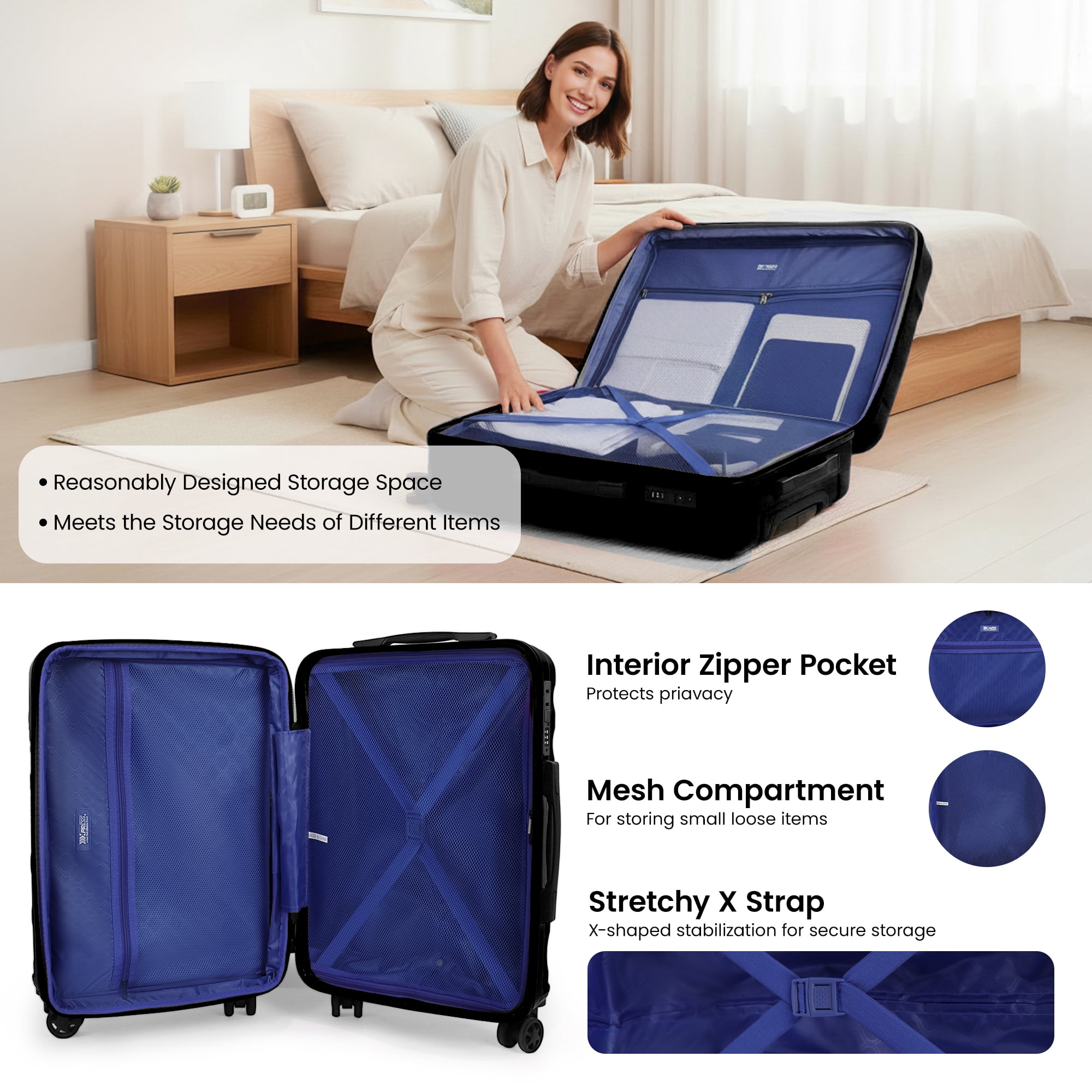 New York Xpress 25" Hardside Medium Checked Expandable Spinner Luggage with TSA Lock, Black - La13801