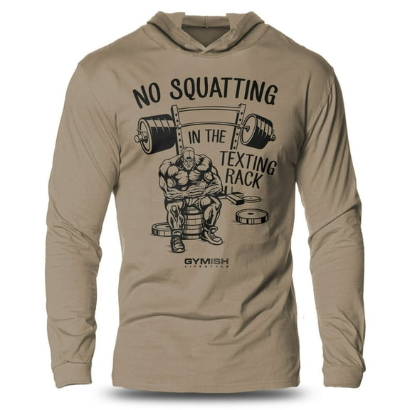 GYMISH No Squatting Lightweight Long Sleeve Hooded T-Shirt for Men – Funny Gym Hoodie, Workout Shirt for Fitness & Leg Day Enthusiasts