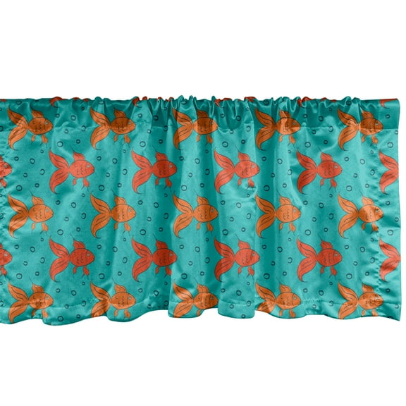 Ambesonne Goldfish Window Valance, Cartoon Style Hand-drawn Aquarium Fishes in Warm Colors Swimming, Curtain Valance for Kitchen Bedroom Decor with Rod Pocket, 54" X 12", Teal Orange