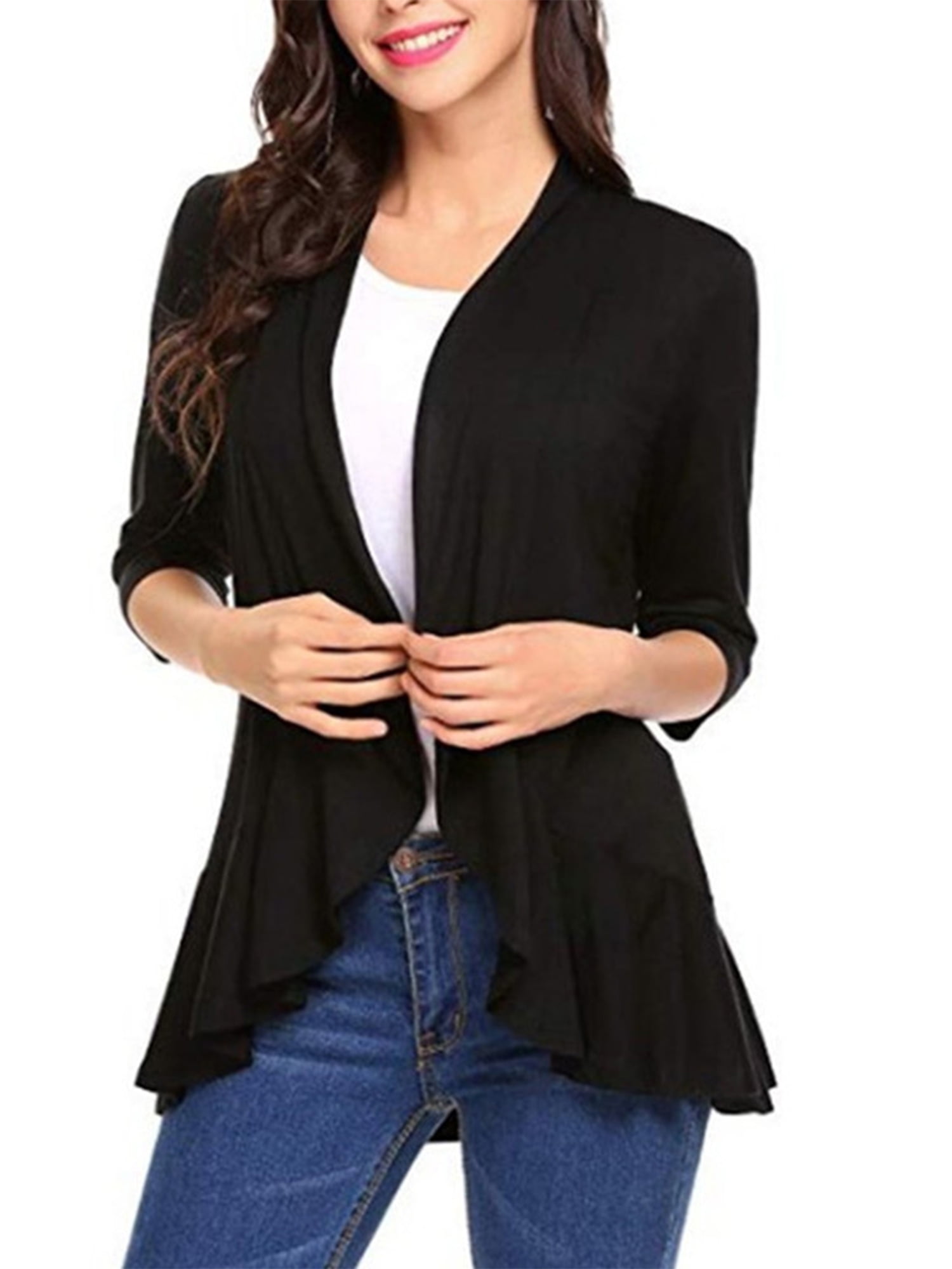 Mofavor Womens Solid Color Sleeveless Asymetric Hem Open Front Drape Long Cardigan Vest