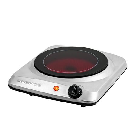 OVENTE Countertop Infrared Single Burner, 1000W Electric Hot Plate, Easy to Clean, Silver BGI101S