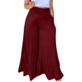 thumbnail image 2 of Lilgiuy Women's Fashion Casual Solid Chiffon Pockets Elastic Waist Double Layer Crinkle Wide Leg Pants Trousers Flare Trousers for Errands Exercise, 2 of 5