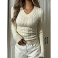 thumbnail image 3 of Spring new classic V-neck cable-knit sweater versatile long-sleeved knitted top, 3 of 4