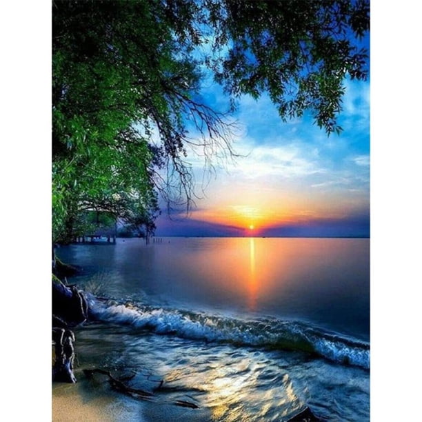 Cuadros Decorativos 5D DIY Diamond Painting Kits Full Square Drill Sunset mosaico cuadro decoración de la pared Likrtyny embutido en tela