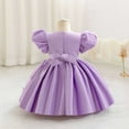 thumbnail image 5 of SERTG Little Girls' Party Dress Sheer Paneled Skirt with Back Zipper Short Sleeve Round Neck Princesse Outfit for 6 Months-4 Years(Purple,18 Months), 5 of 6