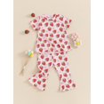 thumbnail image 3 of FEORJGP Kids Little Girls Summer Outfits 12M 18M 2T 3T 4T 5T Toddler Round Neck T-shirt Strawberry/Floral Print Short Sleeve Tops + Elastic Waist Flar Ribbed Outfits for Casual Daily Holiday, 3 of 7