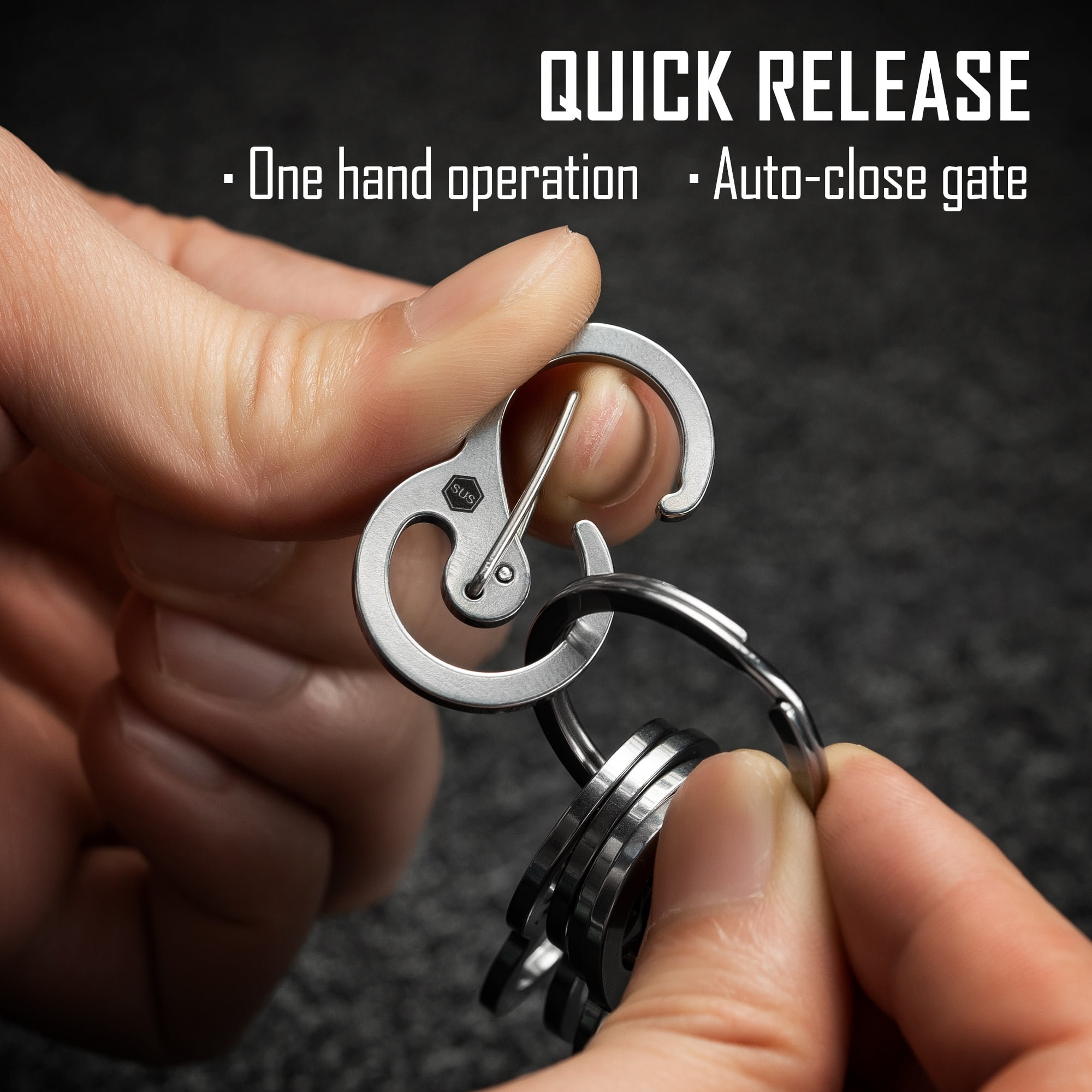 Key Unity Key Chain, KS05 Stainless Steel Carabiner Sets Mini Clips for Keys, Flashlight and Whistles