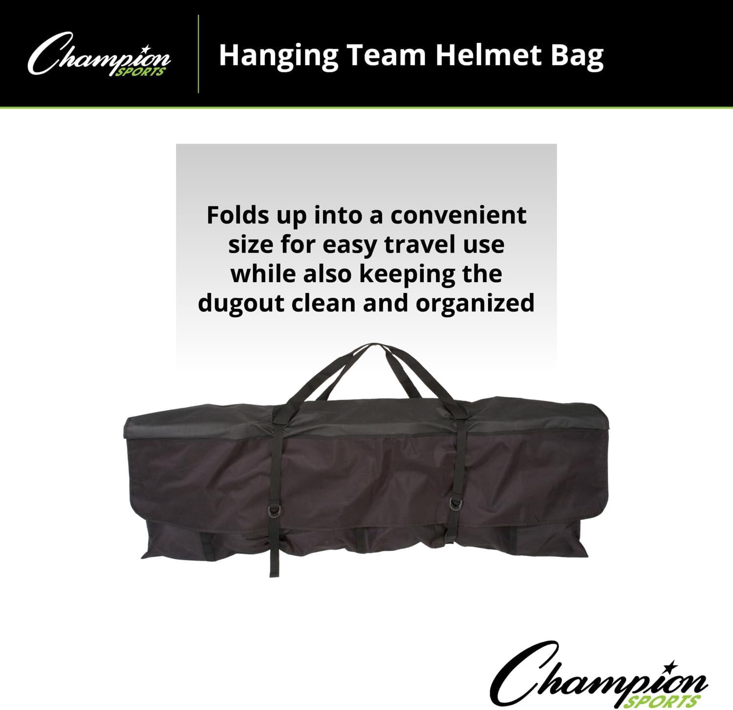 Champion Sports Heavy Duty Nylon Hanging/Folding Team Helmet Bag with Hanging Hooks and Carry Handle - Holds 12 Helmets