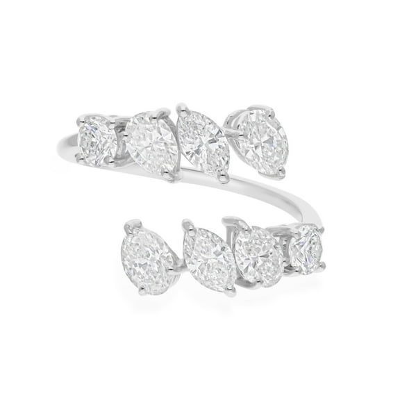 Open Cuff Diamond Ring, Multi Shape Diamond Wedding Band, Prong Set Diamond Ring, Adjustable Diamond Engagement Ring, 14K White Gold Plated, 2.4 Ct Simulated Diamond, Gift Ring