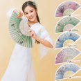 thumbnail image 2 of Kripyery Chinese Style Folding Hand Fan Women Vintage Bamboo Imitation Silk Handheld Fan with Flower Pattern And Tassel for Church Decoration Dance Party Gift Wall Decor, 2 of 8