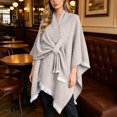 thumbnail image 4 of UTSJKR Women’s Speckled Knotted Wrap Poncho Cape Shawl with Fringe Trim Soft Warm Outer Cover‑Up for Fall Winter Daily Casual Fashion Outfit Khaki, 4 of 6