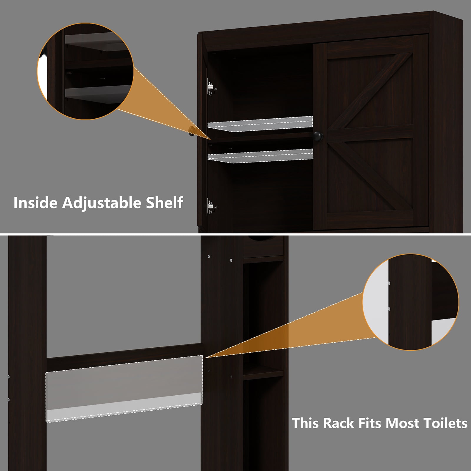 Furnihold 32.3''W Over The Toilet Storage Cabinet with Barn Doors Farmhouse Bathroom Cabinet Over Toilet, Espresso