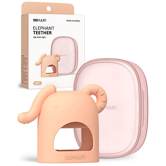 Juguete mordedor de silicona con forma de elefante MOYUUM con correa, rosa