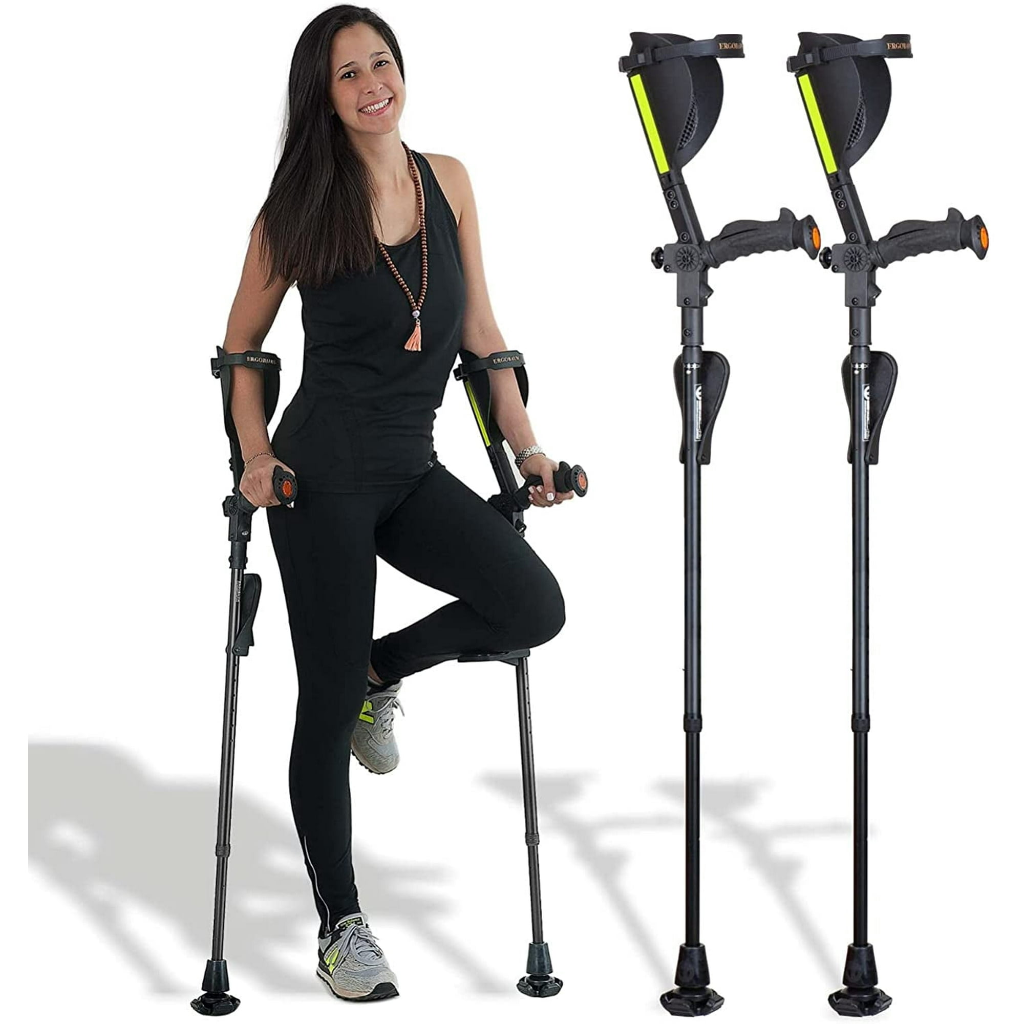 Ergobaum 7G by Ergoactives. 1 Pair (2 Units) of Ergonomic Forearm Crutches - Adult 5' - 6'6'' (Black)