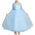 thumbnail image 3 of Jinhomg Little Girls Wedding Dresses Elegant Mesh Patchwork Princess Dress Loose Fit Comfy 3/4 Sleeve Tutu Dress Party Bridesmaid Maxi Dress Sky Blue 8 Years, 3 of 6