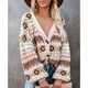 thumbnail image 3 of Chaqueta tipo cárdigan Cuello en V Hombros caídos Manga larga Patrón estampado Suéter de punto para mujer Beige L, 3 of 6