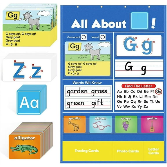Alphabet Learning Pocket Chart,Letter Recognition Tool,Alphabet for Classroom Wall,15 * 24 Inches All About Letters Pocket Chart,Interactive Educational Aid for Families with Early Literacy