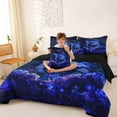 thumbnail image 4 of jejeloiu Neon Sea Turtle Print 7 Pieces Full Size Bedding Sets,Galaxy Coral Pattern Full Size Bed in a Bag For Boys,Blue Black,Black Reversible, 4 of 7