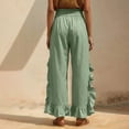 thumbnail image 5 of Bloomae Wide Leg Boho Pants Women Casual Drawstring Elastic High Waisted Flowy Ruffled Hem Palazzo Pants Trendy Beach Vacation Lounge Trousers with Pockets, 5 of 9