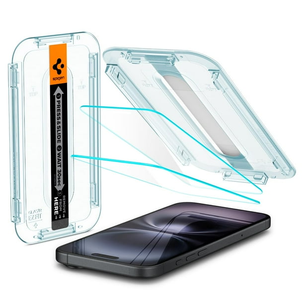 Protector de pantalla Spigen Glastr EZ FIT para iPhone 16/15 (paquete de 2)