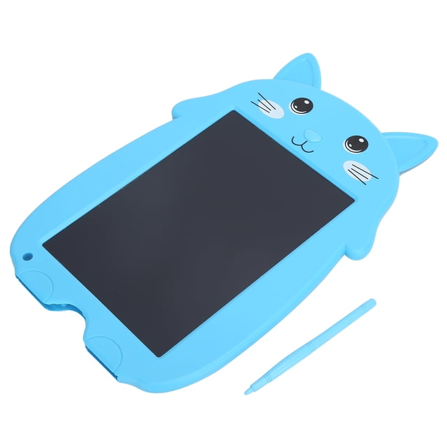 Tableta de escritura LCD de 9 pulgadas, tablero de dibujo digital de gato de dibujos animados con bloqueo antiborrado para niños (azul)