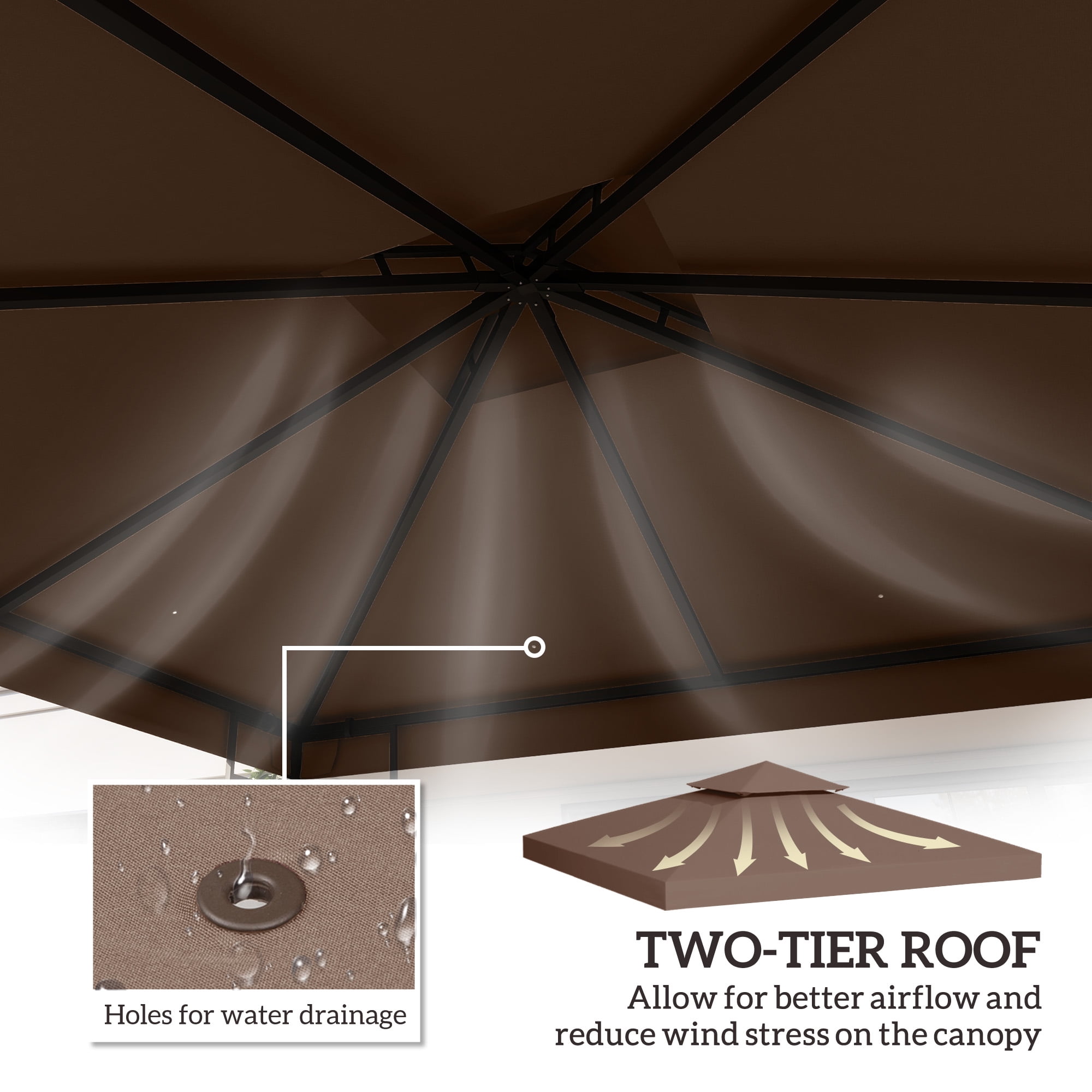 Outsunny Gazebo Replacement Canopy for Model 01 -0153, 2-Tier Top Cover for 9.8' x 9.8' Outdoor Gazebo, Coffee (TOP ONLY)