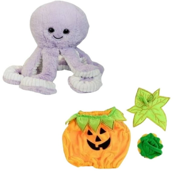 16-Inch Ocean The Octopus and Halloween Pumpkin Outfit - Spooky and Fun Stuffed Animal for Kids - Soft and Cuddly Octopus Doll - Ideal for Halloween