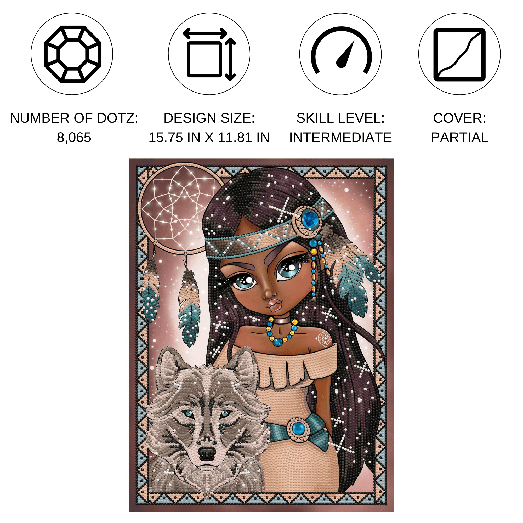 Diamond Dotz Indian Girl with Wolf Diamond Painting Kits for Adults - Diamond Art Kits a Relaxing Creative Craft Kit with Dotz Gems 15.8x11.8