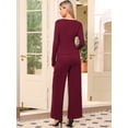 thumbnail image 3 of DARING DIVA Women's V Neck Drawstring Long Sleeve Wide Leg Casual Sets L Burgundy, 3 of 6