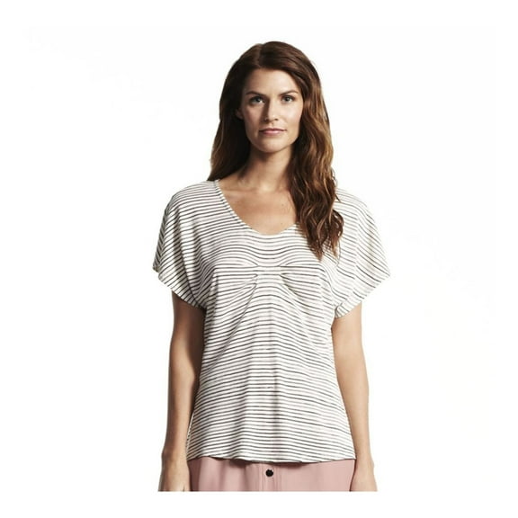Derek Lam Womens Striped Dolman Graphic T-Shirt, Beige, X-Small
