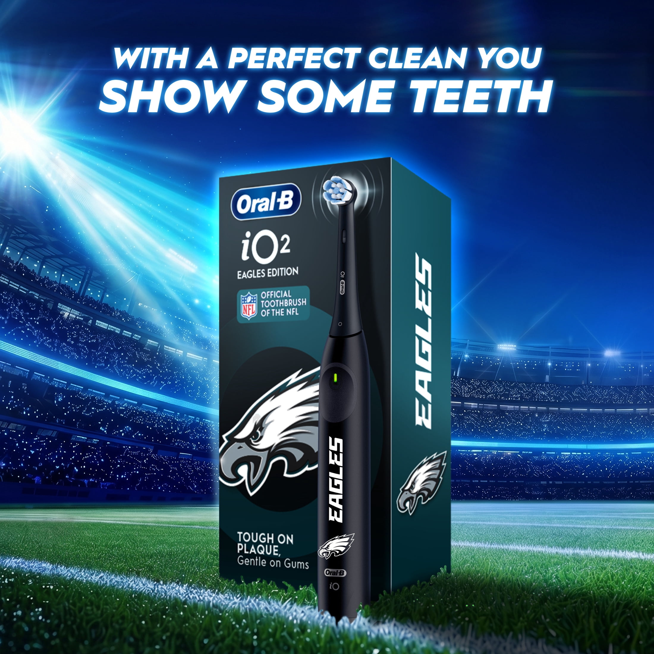 Oral-B Rechargeable Electric Toothbrush,NFL Philadelphia Eagles Edition iO2, 3 Cleaning Modes, Automatic Pressure Sensor to Protect Gums