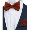 thumbnail image 4 of Men's Terracotta Bow Tie with Handkerchief Set Pre-Tied Style Formal Satin Classic Bowtie for Tuxedo Faux Silk, by Adam Young (Large, Rust), 4 of 5