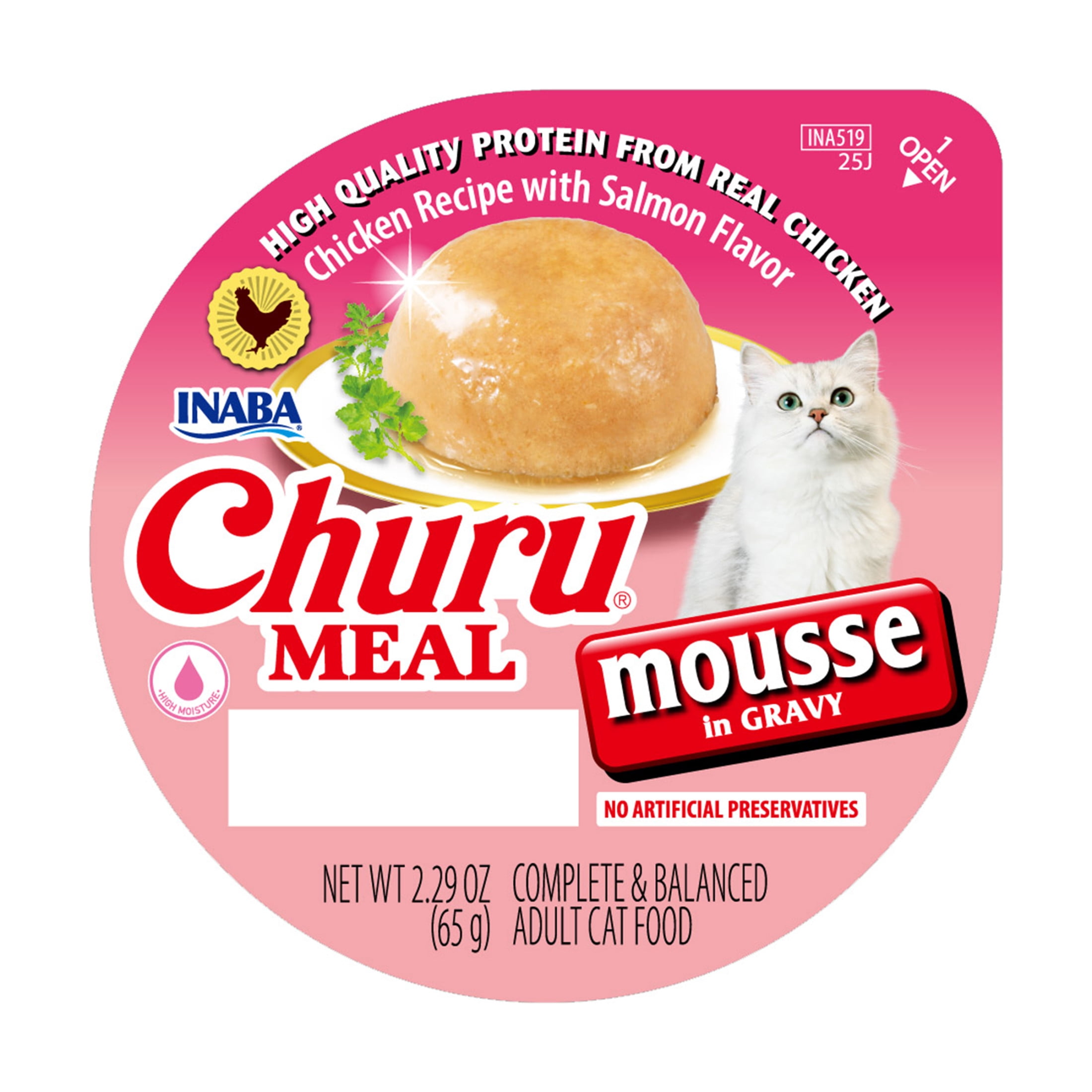 (12 pack) INABA Churu Meal Mousse Adult Wet Cat Food, 2.29 oz cup, 1-count, Chicken Recipe with Salmon Flavor