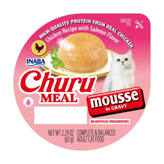 INABA Churu Meal Mousse Adult Wet Cat Food, 2.29 oz cup, 1-count, Chicken Recipe with Salmon Flavor