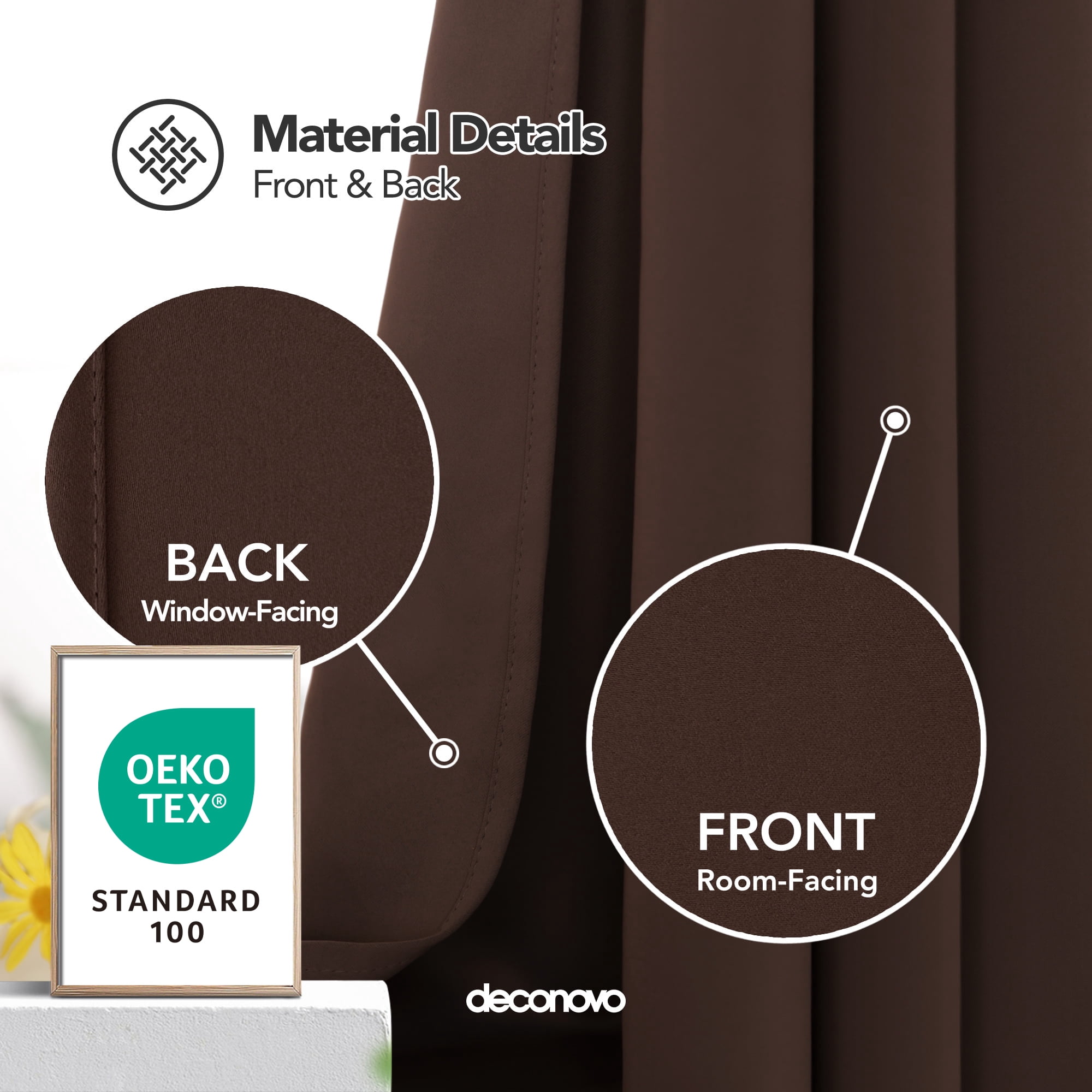 Deconovo Chocolate Short Blackout Curtains for Kitchen - Grommet Thermal Insulated Room Darkening Small Window Curtains (52x45 inch, Chocolate, Set of 2)