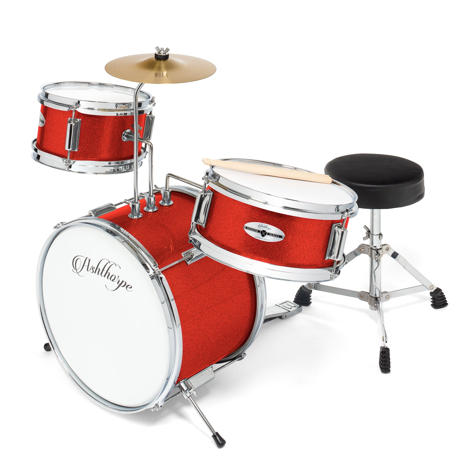Ashthorpe 3Piece Complete Kid's Junior Drum Set Children's Beginner Kit with 14" Bass