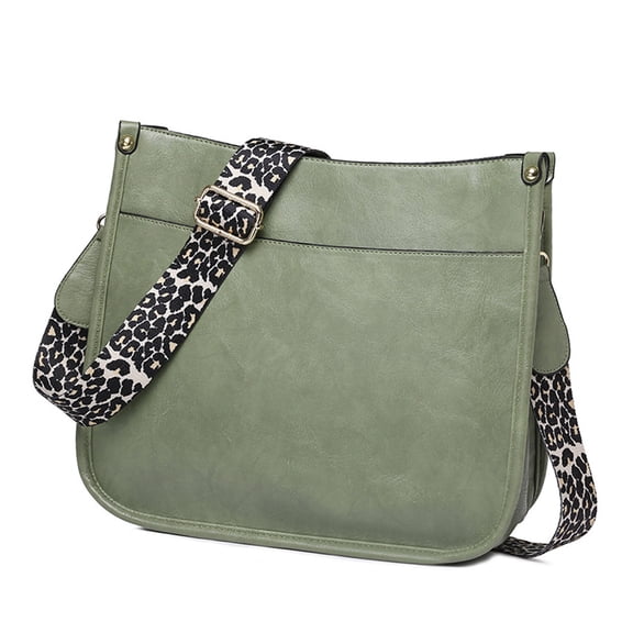 BIMZUC Women PU Leather Shoulder Bag Wide Strap Casual Crossbody Messenger Bag for Travel, Shopping, and Everyday Use, Grass Green, 11x10.6x3.9 Inches