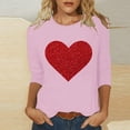 thumbnail image 2 of VKOYWKM Women's 3/4 Sleeve Tops Valentines Day Shirts Cute Heart Print T-Shirts Loose Fit Holiday Tops Spring T-Shirt Casual Crew Neck Romantic Valentine T-Shirts, 2 of 5