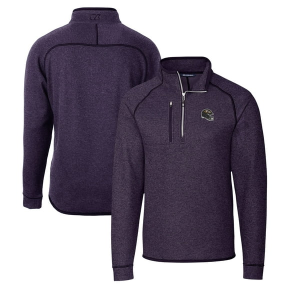 Men's Cutter & Buck  Purple Baltimore Ravens Helmet Mainsail Sweater-Knit Half-Zip Pullover Jacket