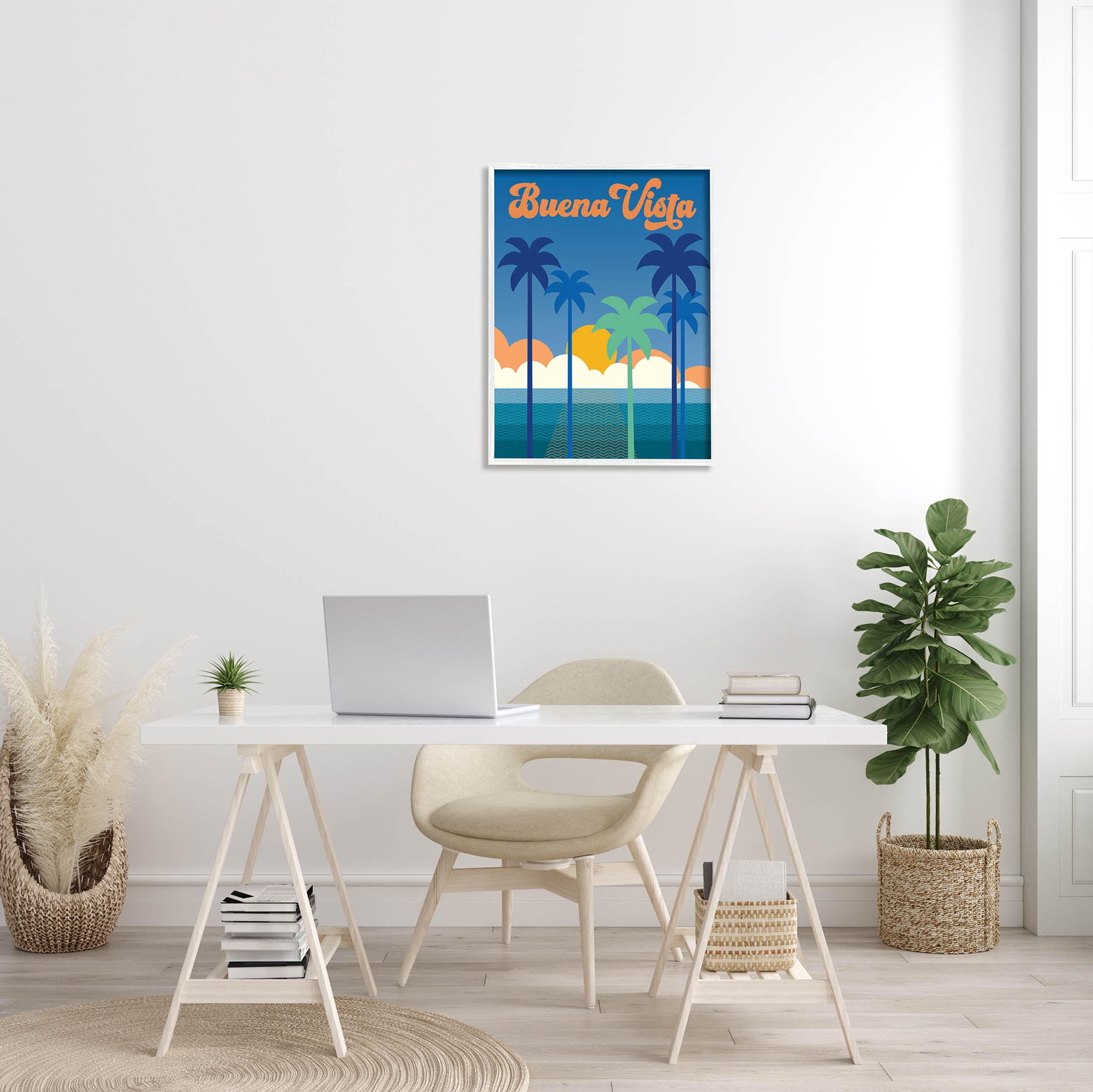 Stupell Industries Buena Vista Tropical Palms Scene Graphic Art White Framed Art Print Wall Art, Design by Wild Apple Portfolio