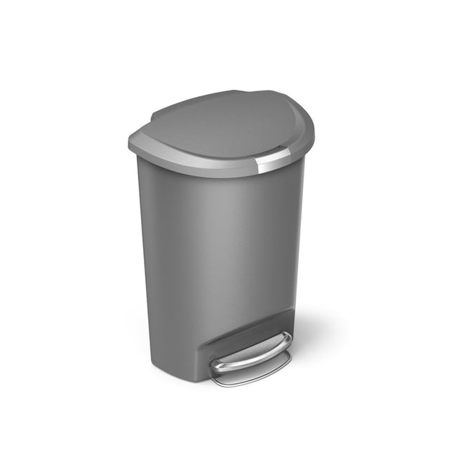 Simplehuman 50 Liter / 13 Gallon Semi-Round Plastic Step Garbage Bin with Secure Slide Lock Lid, Gray