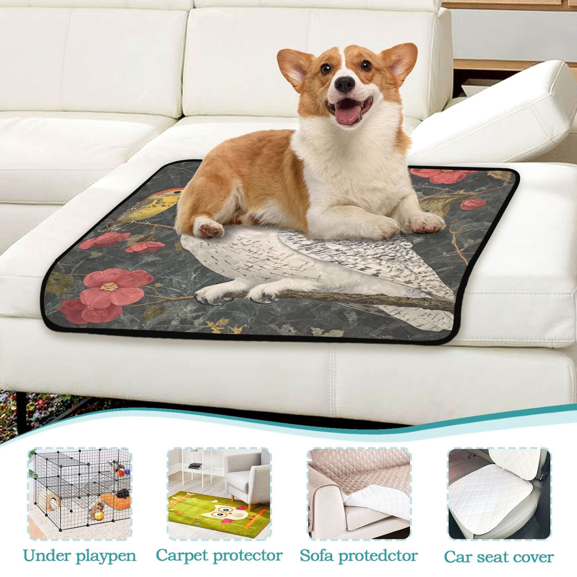 Qxltty Snowy Owl Cat litter Pads Pet Set of 3 Diaper Mats Center Anti-leakage Layer Absorbent Soft and Comfortable