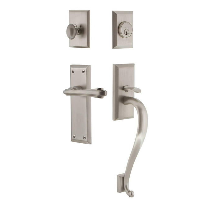 Nostalgic Warehouse New York Plate S Grip Ensemble d'Entrée Levier Fleur en Nickel Satiné
