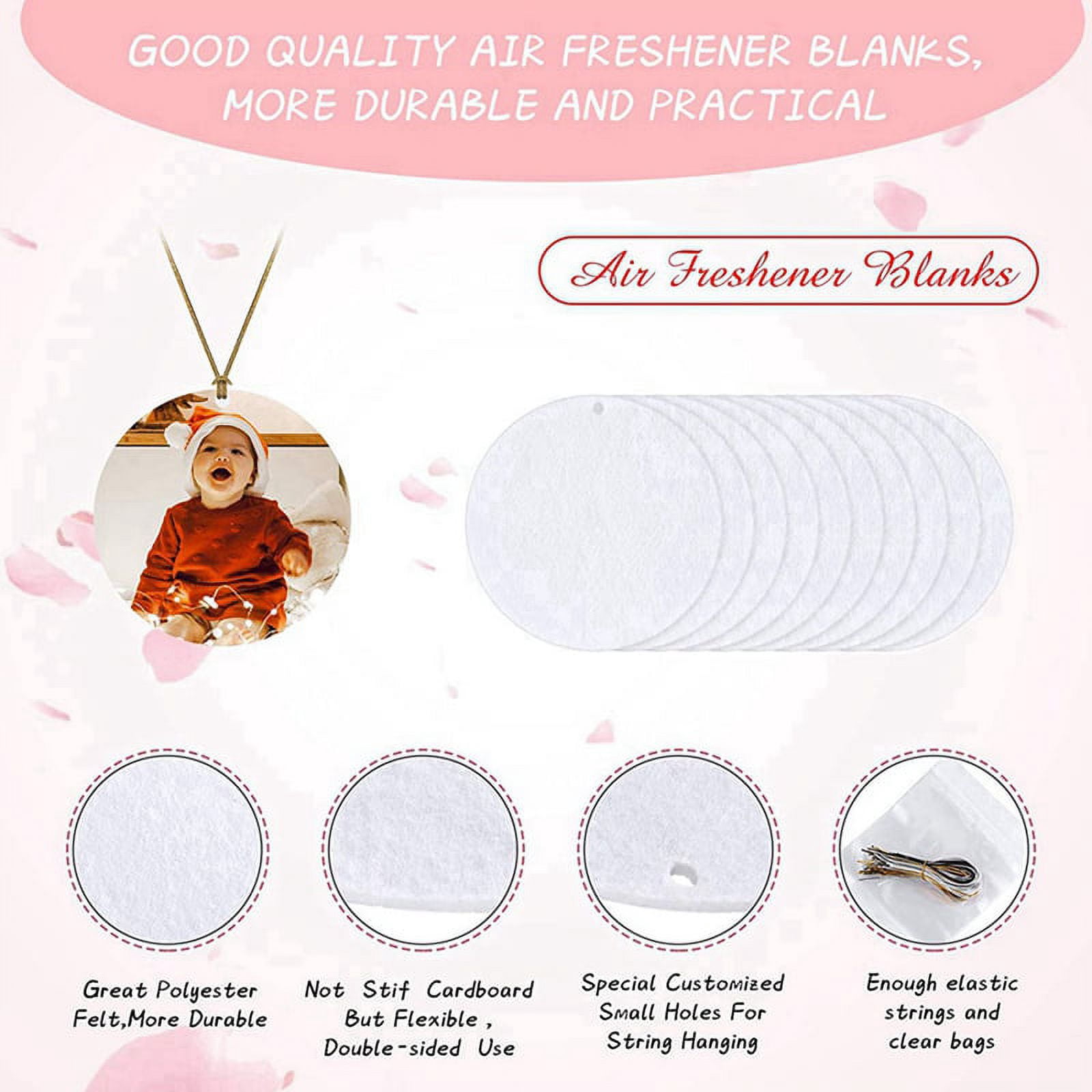200 Pieces Sublimation Air Freshener Blanks DIY Air Freshener Scented Blank Car Pressed Felt for DIY Heat -Round