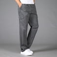 thumbnail image 2 of Hwmodou Men Pants Workout Mens Loose Cotton Plus Size Pocket Solid Color Elastic Waist Pants Overall Pants Work Streetwear Slacks For Man, 2 of 9