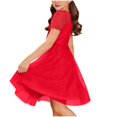 thumbnail image 3 of OGLCCG Tween Girls Dress Contrast Mesh Puffy Short Sleeve A Line Casual Lace Flowy Sundress Crewneck Swing Party Birthday Dress 5-16 Years, 3 of 5