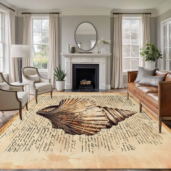8x10 Area Rugs for Living Room, Retro Shell Coastal Non Slip Area Rugs for Kitchen Bedroom Entryway, Summer Beach Ocean Nautical Vintage Washable Carpet Runner Rug Floor Mats for Bedroom Home Decor