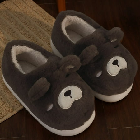 

CoCopeanut Cartoon Bear Slipper for Women Winter Indoor Warm Faux Fur Shoes Flip Flops Cute Animals Plush Platform Ladies Home Slippers