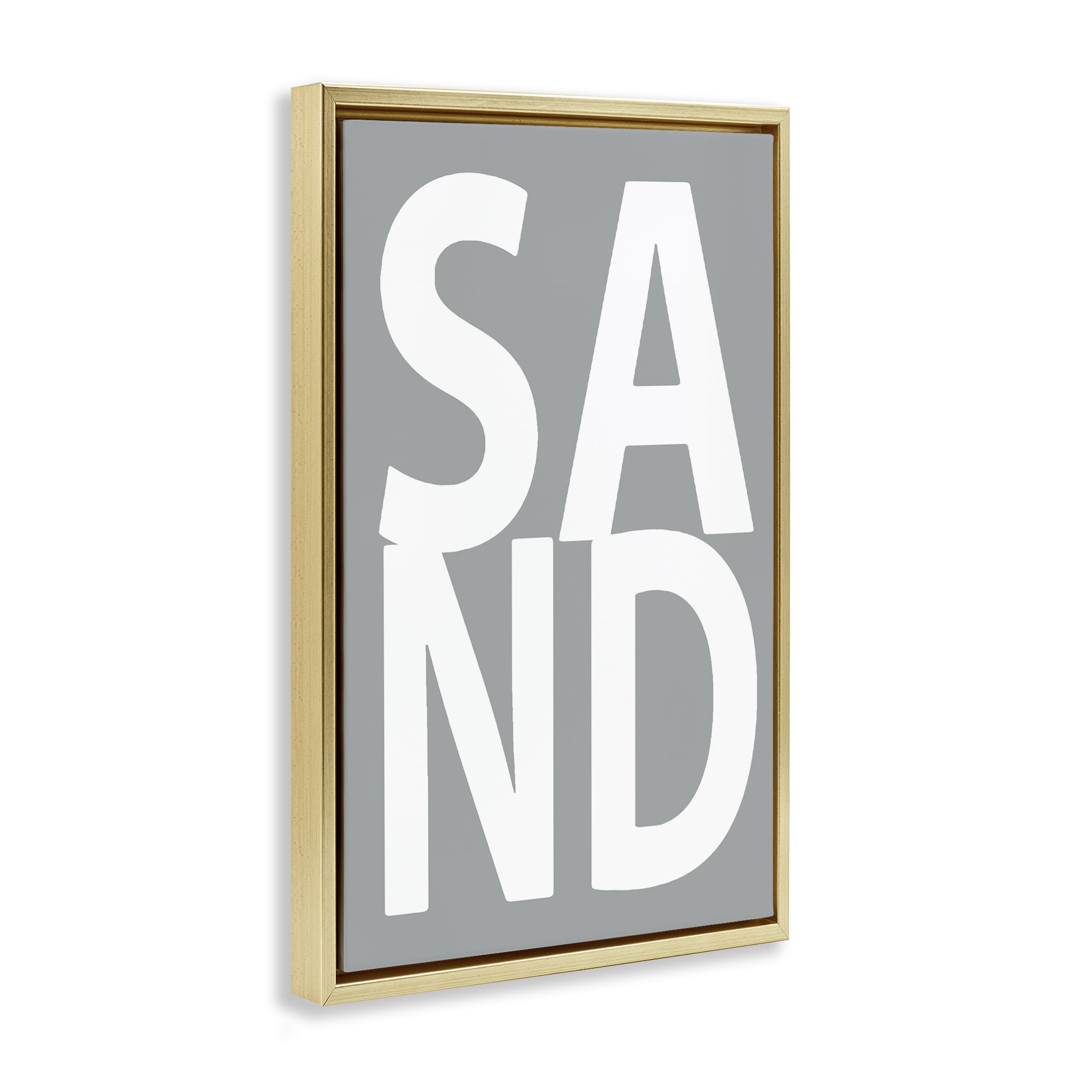 Stupell Industries Sand Word on Grey Typography Painting Gold Floater Framed Art Print Wall Art, 17 x 25