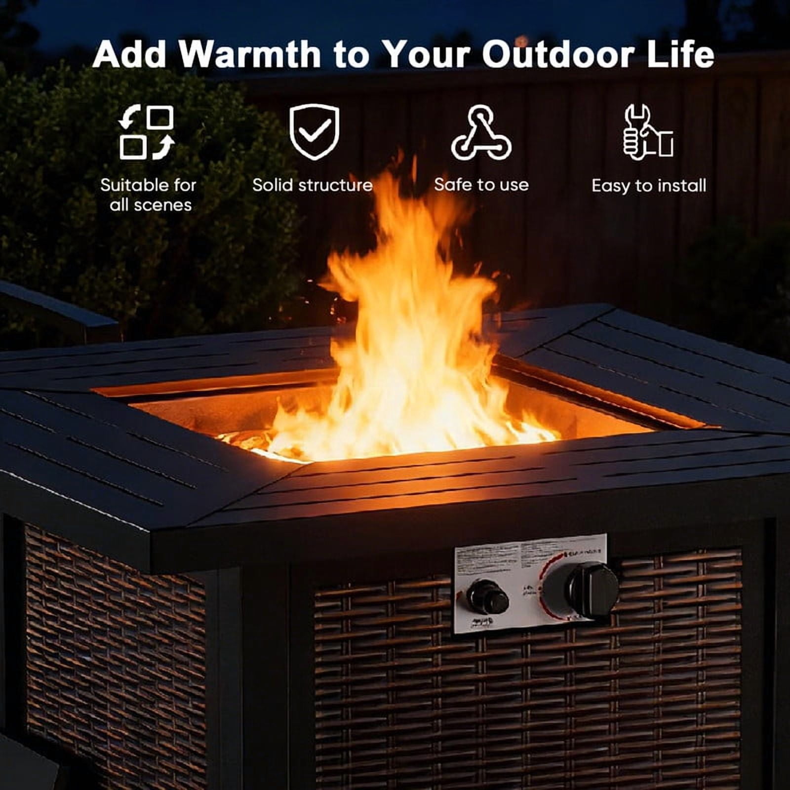 Giantfurnni 30" Propane Fire Pit Table with Lid, Outdoor Metal 50,000 BTUs Square Gas Fire Pit Table with Lava Rocks for Balcony Porch Deck